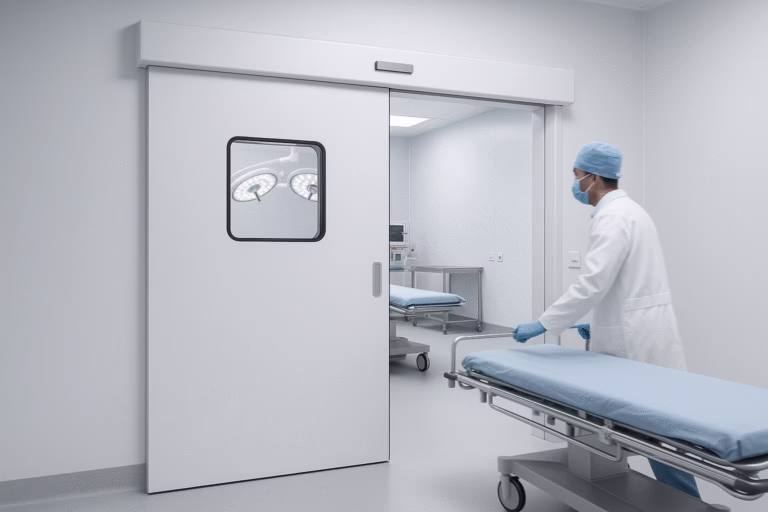 hds de portalp en cuarto limpio sala blanca con doctor ingresando