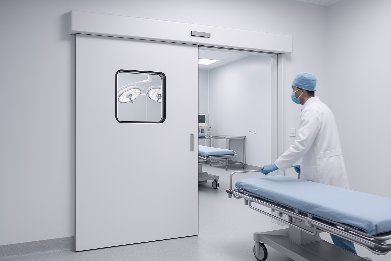 hds de portalp en cuarto limpio sala blanca con doctor ingresando